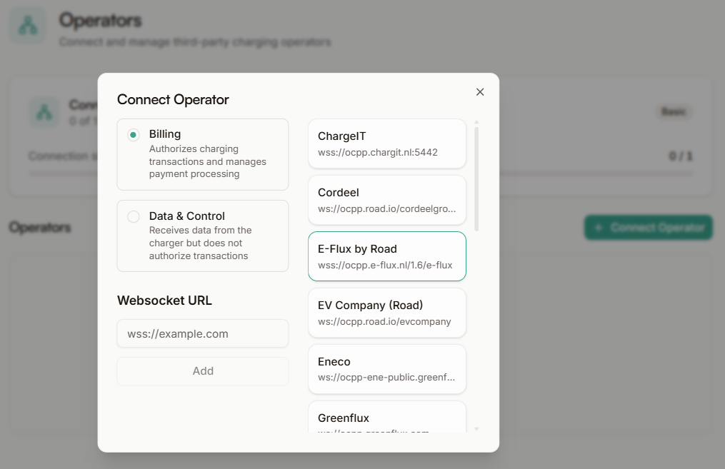 Plugchoice Web Portal operator and team management